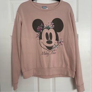 Disney Pink Floral Mickey Crew Neck Sweatshirt